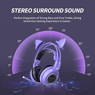 SOMIC Purple Stereo Gaming Headset with Mic for PS4, PS5, Xbox One, PC, Phone, Detachable Cat Ear 3.5MM Noise Reduction Headphones Computer gaming