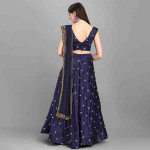 Navy Blue Embroidered Semi-Stitched Lehenga Choli Set With Dupatta