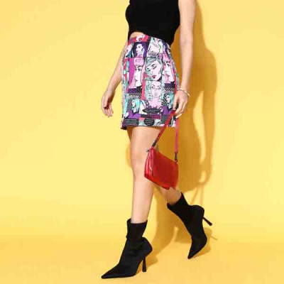 Beautiful Multi-Coloured Graphic Simply Mini Skirt