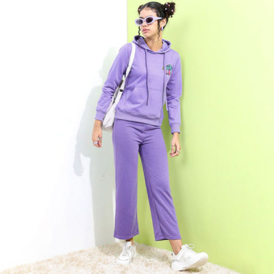 Women Purple Solid Flared Track Pants