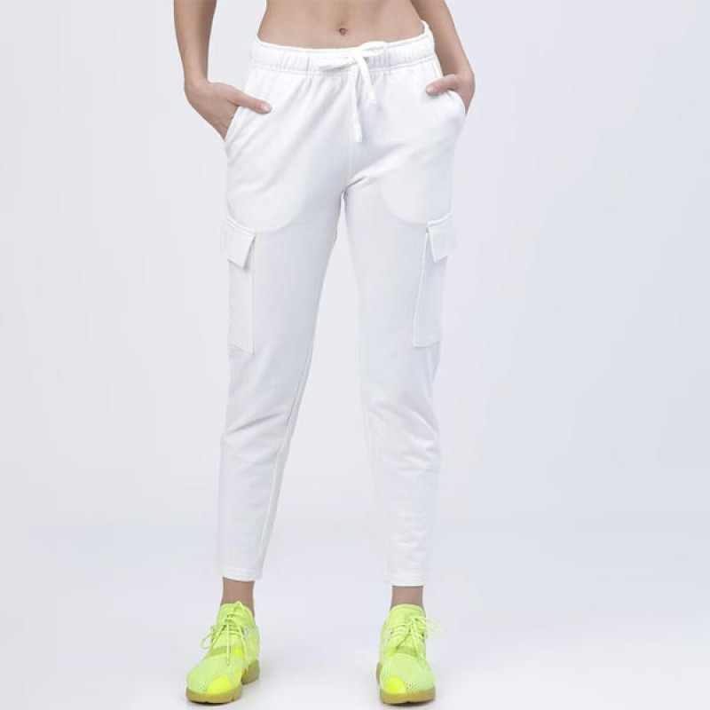 Women White Solid Slim-Fit Cargo Track Pants